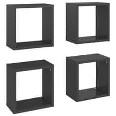 Vidaxl Stenske police kockaste 4 kosi visok sijaj sive 26x15x26 cm