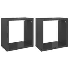 Vidaxl Stenske police kockaste 2 kosa visok sijaj sive 26x15x26 cm