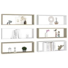 Vidaxl Stenske police kockaste 6 kosov bele sonoma hrast 80x15x26,5 cm