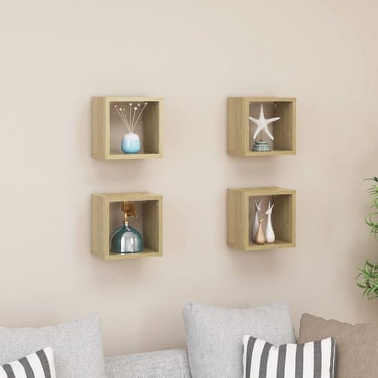 Vidaxl Stenske police kockaste 4 kosi sonoma hrast 22x15x22 cm