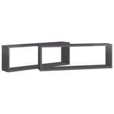 Vidaxl Stenske police kockaste 2 kosa visok sijaj sive 80x15x26,5 cm