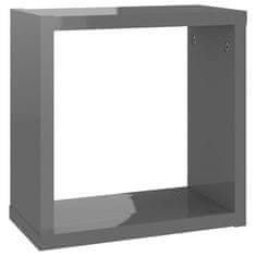 Vidaxl Stenske police kockaste 6 kosov visok sijaj sive 30x15x30 cm
