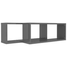 Vidaxl Stenske police kockaste 2 kosa visok sijaj sive 60x15x23 cm