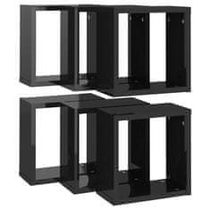 Vidaxl Stenske police kockaste 6 kosov visok sijaj črne 30x15x30 cm