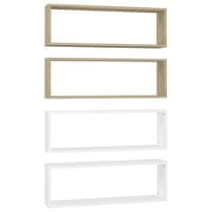 Vidaxl Stenske police kockaste 4 kosi bele sonoma hrast 80x15x26,5 cm