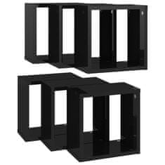 Vidaxl Stenske police kockaste 6 kosov visok sijaj črne 26x15x26 cm