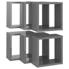 Vidaxl Stenske police kockaste 6 kosov visok sijaj sive 30x15x30 cm