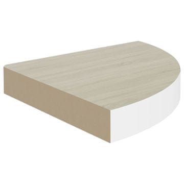 Vidaxl Kotna stenska polica barva hrasta in bela 25x25x3,8 cm MDF