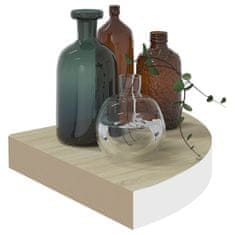 Vidaxl Kotna stenska polica barva hrasta in bela 25x25x3,8 cm MDF