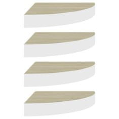 Vidaxl Kotne stenske police 4 kosi hrast in bele 25x25x3,8 cm MDF