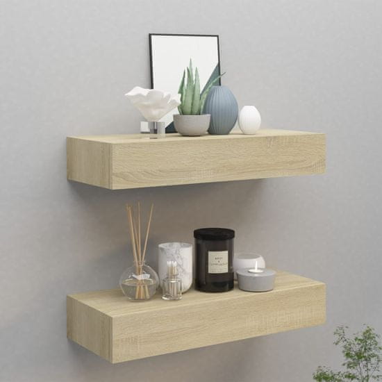 shumee Stenska polica s predalom 2 kosa hrast 60x23,5x10 cm mediapan
