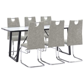 Vidaxl Jedilna garnitura 7-delna svetlo sivo umetno usnje