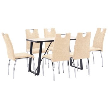 Vidaxl Jedilna garnitura 7-delna krem umetno usnje