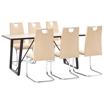 Vidaxl Jedilna garnitura 7-delna krem umetno usnje