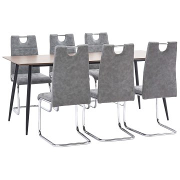 Vidaxl Jedilna garnitura 7-delna sivo umetno usnje