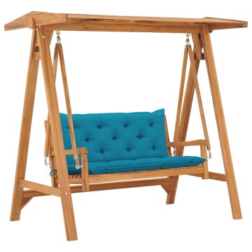 Vidaxl Vrtna gugalnica s svetlo modro blazino 170 cm trdna tikovina