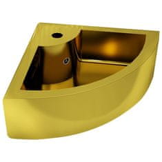 Vidaxl Umivalnik z odprtino za odtekanje 45x32x12,5 cm keramičen zlat