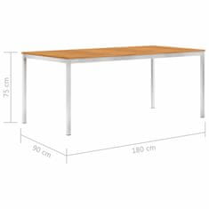 Vidaxl Vrtna jedilna miza 180x90x75 cm akacijev les in nerjaveče jeklo