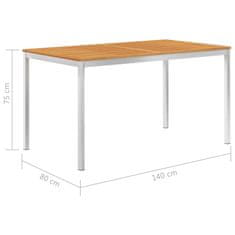 Vidaxl Vrtna jedilna miza 140x80x75 cm akacijev les in nerjaveče jeklo