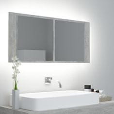 Vidaxl LED kopalniška omarica z ogledalom betonsko siva 100x12x45 cm