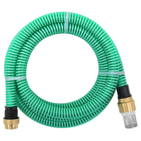 Vidaxl Sesalna cev z medeninastimi nastavki 15 m 25 mm zelene barve