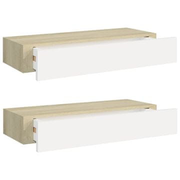 Vidaxl Stenske police s predali 2 kosa hrast in bela 60x23,5x10 cm MDF