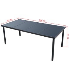 Greatstore Zunanja jedilna garnitura 9-delna jeklo črna