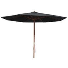 Vidaxl Zunanji senčnik z lesenim drogom 350 cm črn