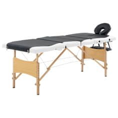 Vidaxl Zložljiva masažna miza 4-conska les črna in bela