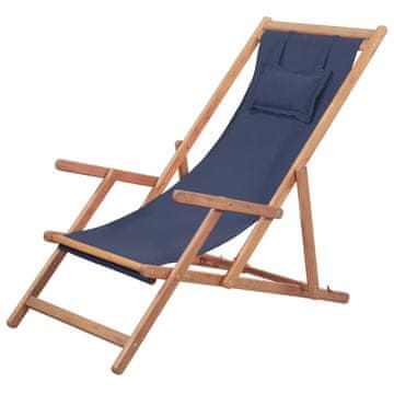 Vidaxl Zložljiv stol za na plažo blago in lesen okvir modre barve