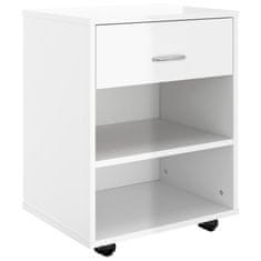 Vidaxl Omarica na kolesih visok sijaj bela 46x36x59 cm iverna plošča