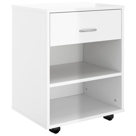 Vidaxl Omarica na kolesih visok sijaj bela 46x36x59 cm iverna plošča