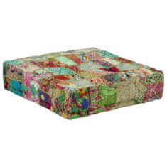 Vidaxl Tabure večbarven kvadraten bombaž ročno delo 50x50x12 cm zelen