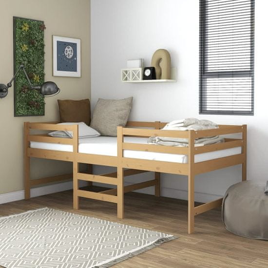 Vidaxl Srednje visoka postelja medeno rjava trdna borovina 90x200 cm