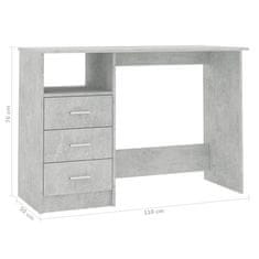 Vidaxl Pisalna miza s predali betonsko siva 110x50x76 cm iverna plošča