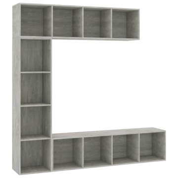 Vidaxl Knjižna omara/TV omara 3-delna betonsko siva 180x30x180 cm