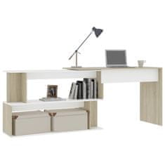 Vidaxl Kotna pisalna miza bela in sonoma hrast 200x50x76 cm