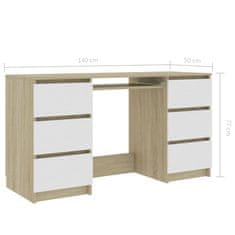 Vidaxl Pisalna miza bela in sonoma hrast 140x50x77 cm iverna plošča