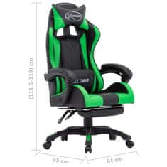 Vidaxl Racing stol z oporo za noge zeleno in črno umetno usnje