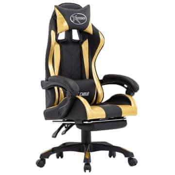 Vidaxl Racing stol z oporo za noge zlato in črno umetno usnje