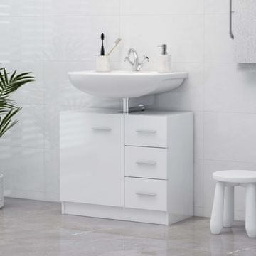 shumee Omarica za umivalnik visok sijaj bela 63x30x54 cm iverna plošča