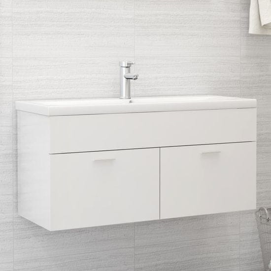 Vidaxl Omarica za umivalnik visok sijaj bela 100x38,5x46 cm iverna pl.