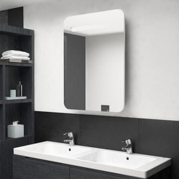 shumee vidaXL Kopalniška omarica z ogledalom in LED lučjo bela in hrastova 60 x 11 x 80 cm