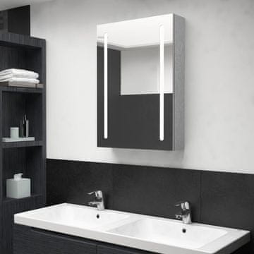 shumee vidaXL Kopalniška omarica z ogledalom in LED lučjo, betonsko siva, 50x13x70 cm
