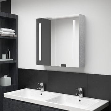shumee vidaXL Kopalniška omarica z ogledalom in LED lučjo, betonsko siva 62x14x60 cm