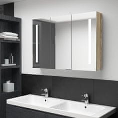Vidaxl LED kopalniška omarica z ogledalom 89x14x62 cm hrast