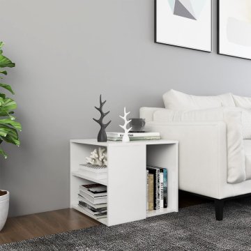 Vidaxl Stranska mizica visok sijaj bela 50x50x45 cm iverna plošča