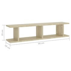 Vidaxl Stenska polica 2 kosa sonoma hrast 90x18x20 cm iverna plošča