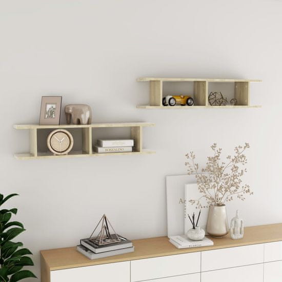 Vidaxl Stenska polica 2 kosa sonoma hrast 90x18x20 cm iverna plošča