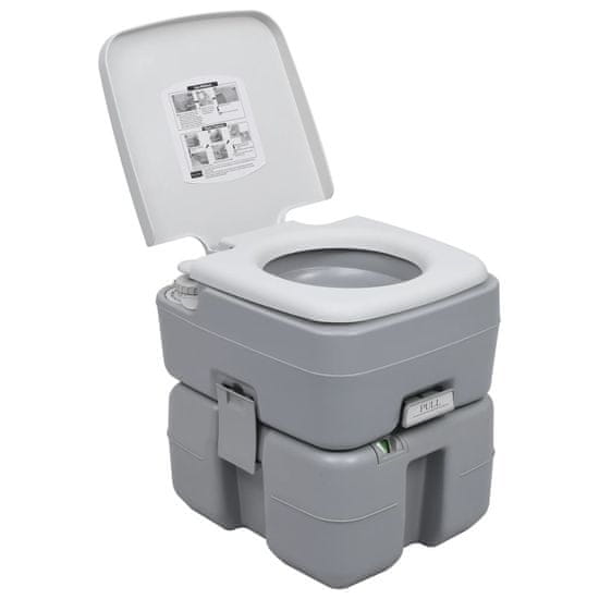Vidaxl Prenosno stranišče za kamping sivo 20+10 L